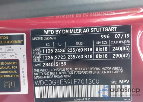 2020 Mercedes-Benz Glc 300 4Matic from USA, damaged, VIN WDC0G8EB9LF701300